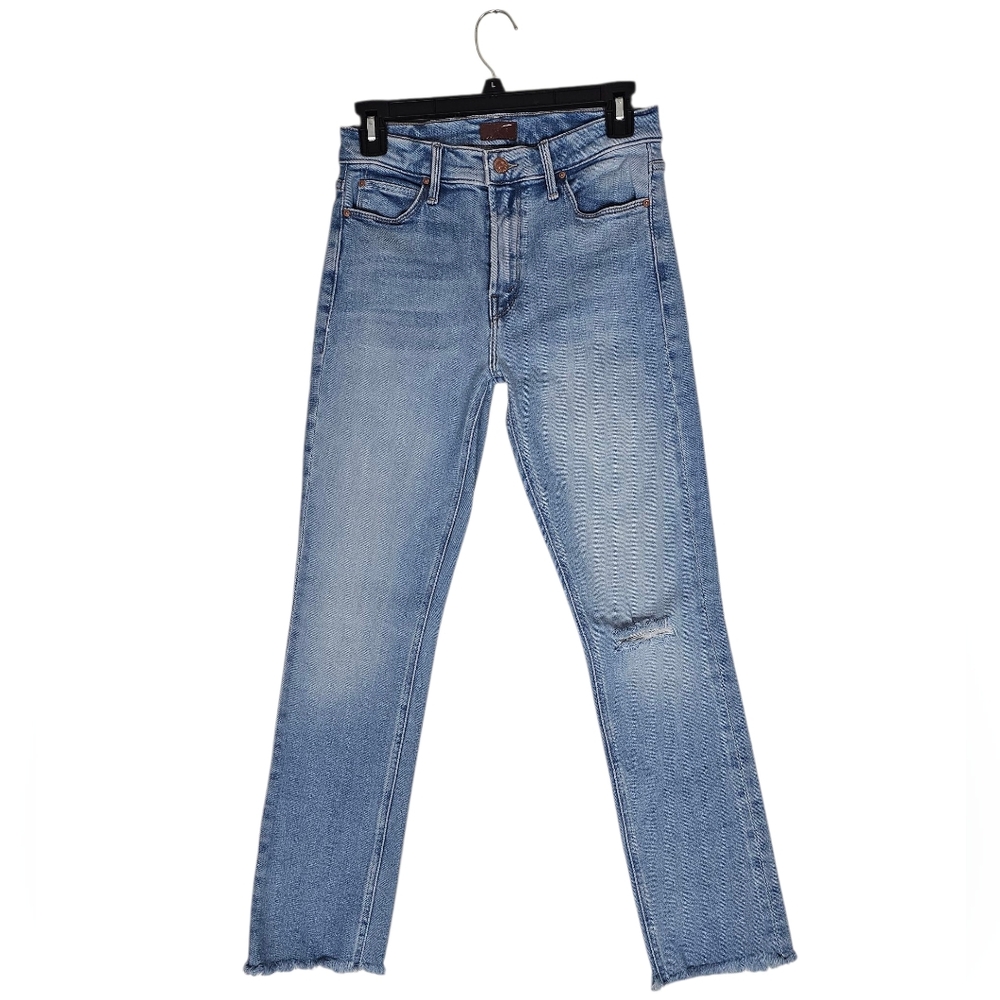 MOTHER The Mid Rise Dazzler Ankle Fray Straight Leg Light Blue Jeans 25 Preowned